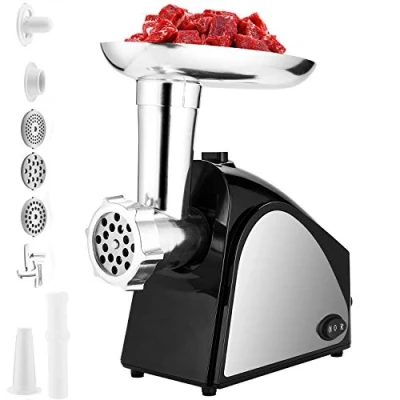 Immagine di COOCHEER tritacarne elettrico, macchina per salsicce e da 2000 W con 3 piastre di macinazione, acciaio inossidabile, nero