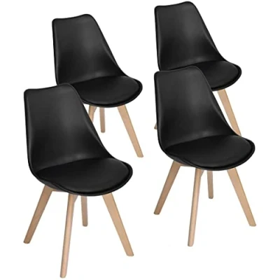 Immagine di H.J WeDoo Set di 4 Sedie Sala da Pranzo Imbottite Moderne, Cucina con Gambe in Faggio, Nero