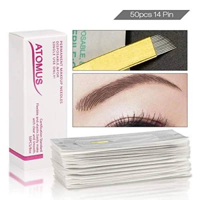 Immagine di ATOMUS 50pcs Lame Pour Microblading Micro lama Kit sopracciglia per permanente aghi Make Up 3D 14 pin