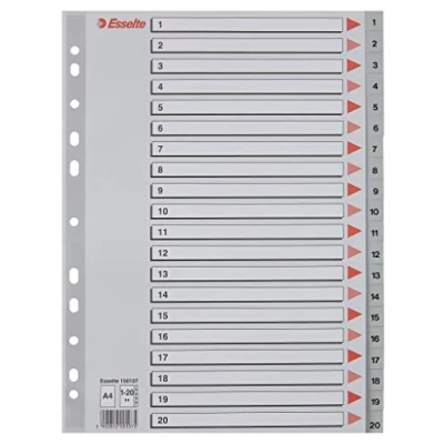 Immagine di Esselte Rubrica con Tasti 1 20, Formato A4, Extra Largo, Grigio, Divisori in Polipropilene Robusto Pagina Indice, 100107