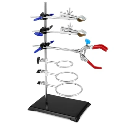 Immagine di QWORK® Set supporto da laboratorio 60 cm, con clip regolabili e anelli della storta per esperimenti chimici fisici in