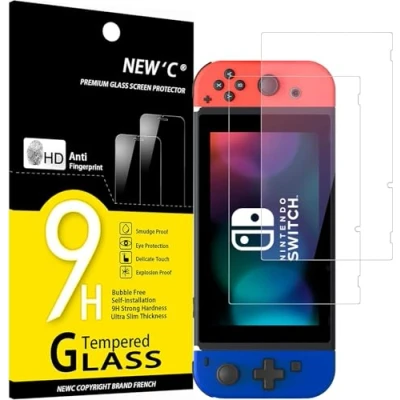Immagine di NEW&#039;C 2 Pezzi, Vetro Temperato per Nintendo Switch, Pellicola Prottetiva Anti Graffio, Impronte, Senza Bolle, Durezza 9H, 0,33mm Ultra Trasparente, Resistente