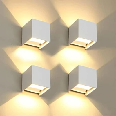 Immagine di 4 Pezzi Applique da Parete Esterno/Interno LED Cubo Lampada Moderne Bianco 6W 3000K Luce Caldo IP65 Impermeabile Esterni Muro Quadrata Angolo del Fascio Regolabile