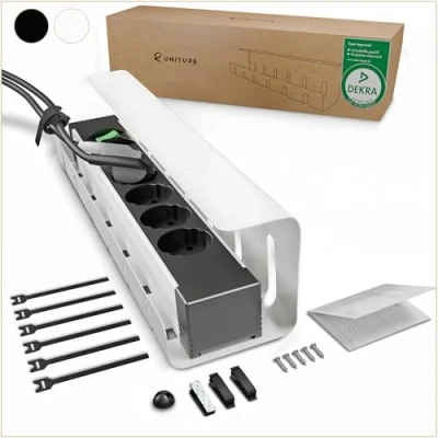 Immagine di UNITURE® Canalina per cavi da scrivania [DEKRA certificata] Set 1 Supporto 40 cm Gestione Cable Management Under Desk Bianco