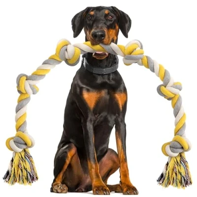 Immagine di XXL 6 Nodi Corda per Giochi Cani Ideale Grande e Aggressivi 100cm Pesante Resistente Giocattolo Quasi Indistruttibile da Tug Cuccioli in Cotone