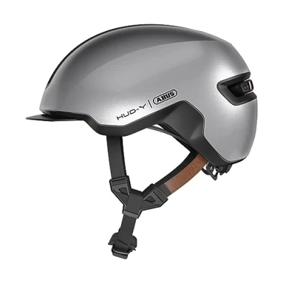 Immagine di casco urban ABUS HUD Y luce posteriore a LED magnetica e ricaricabile con chiusura da bici alla moda per l&#039;uso quotidiano uomo donna argento, taglia S
