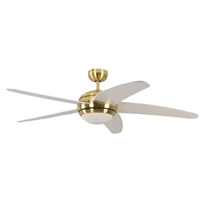 Immagine di Pepeo Melton Ventilatore da Soffitto 13422010132_v2 con Telecomando Incluso, Rivestimento di Color Ottone, Pale Bianco, 132 cm