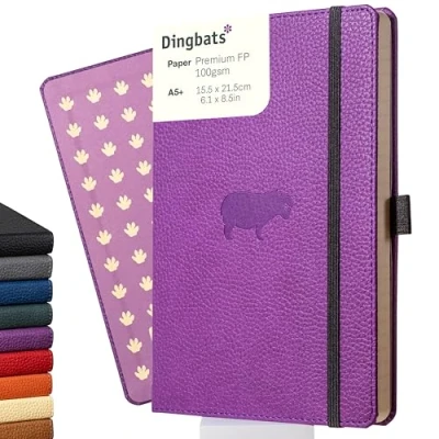 Immagine di Dingbats Taccuino Medio A Righe Con Animali Selvatici, Ippopotamo Viola, A5 Copertina Rigida Carta Prova Di Inchiostro Color Crema Da 100 G/mq