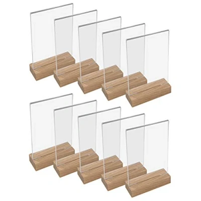 Immagine di HMF 46942 Espositore da Tavolo in Acrilico con Base Legno 10 Pezzi DIN A5 Verticale Trasparente