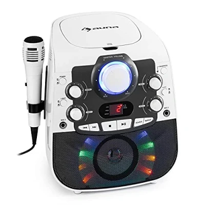 Immagine di Auna Starmaker 2.0 Impianto Per Karaoke, Funzione Bluetooth, Porta Usb, Lettore CD Adatto a CD, CD+G, Rw, Incl. Microfono, 2 Ingressi Show Led, Uscita A/V, Bianco