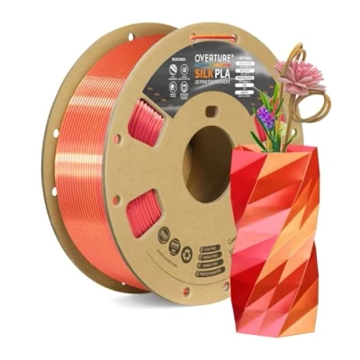 Immagine di OVERTURE Filamento Seta PLA Doppio Colore 1.75mm per Stampante 3D, 1kg Bobina(2.2lbs), Precisione Dimensionale +/ 0.03 mm 3D Printer (Seta Rosso Oro)
