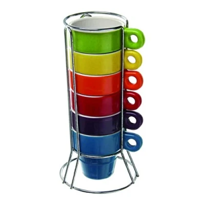 Immagine di Paxanpax PSA462 Set di 6 Tazze da caffè Espresso impilabili in Ceramica e Supporto, Multiplo