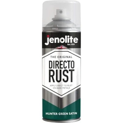 Immagine di JENOLITE Directorust Vernice Satinata CACCIATORE VERDE spray multisuperficie Per l&#039;uso su legno, metallo, plastica, ceramica e superfici arrugginite 400ml (RAL 6028)