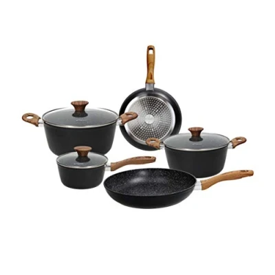 Immagine di Tognana Premium Black, Batteria di pentole e padelle, Set con 2 3 casseruole, coperchi trasparenti, 8 Pezzi, Alluminio, Nero