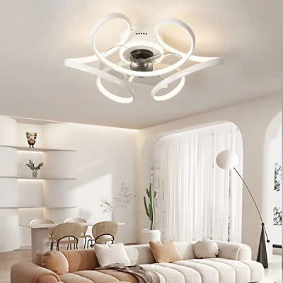 Immagine di Ventilatore Da Soffitto Con Telecomando E Luce Design Dc Lampadario Ventola a Per Cameretta Timer Dimmerabile Reversibile Modalità Inverno/estate Plafoniera Ventilatore,Bianco