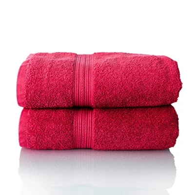 Immagine di ALCLEAR Set di asciugamani in spugna super assorbente, 100% cotone ecotex, serie 6 colori e 5 misure, colore: rosso, 2 da sauna 70 x 200 cm