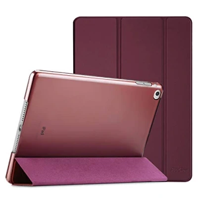 Immagine di ProCase Custodia per iPad Air 2, Ultra Sottile e Leggero Auto Sleep/Wake Supporto con Retro Semi Trasparente Copertura Intelligente 2 (A1566 A1567) Vino Rosso