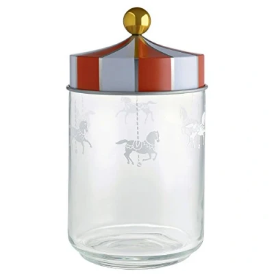 Immagine di Alessi Circus MW30/100 Barattolo Ermetico di Design, in Vetro Serigrafato con Coperchio Banda Stagnata, 100 cl