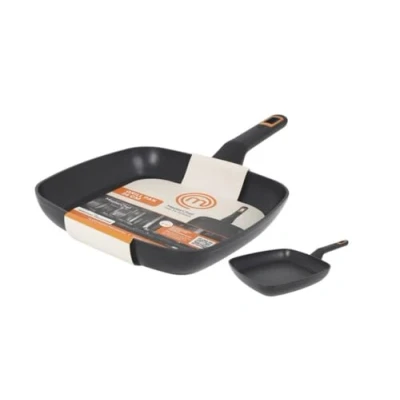 Immagine di MasterChef Padella in alluminio forgiato con rivestimento ceramico antiaderente, durevole, resistente, spessore di 2,5 mm, adatto per gas, elettrici, vetroceramica e induzione (Grill 26 cm)