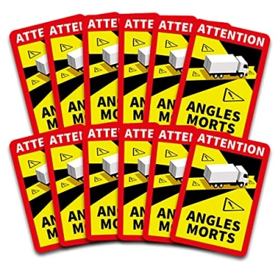 Immagine di Finest Folia Attenzione Angles Morts Adesivo 25 x 17 cm obbligatorio in Francia per veicoli di oltre 3,5 t autoadesivo resistente all&#039;acqua (Camion, 12 adesivi)