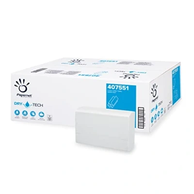 Immagine di Papernet Dry Tech Asciugamano Piegato a Z 407551, 130 Servizi per Clip, in Pura Cellulosa, con Elevata Capacità di Assorbimento e Resistenza, 2 Veli, Dimensioni 20,3x8 cm
