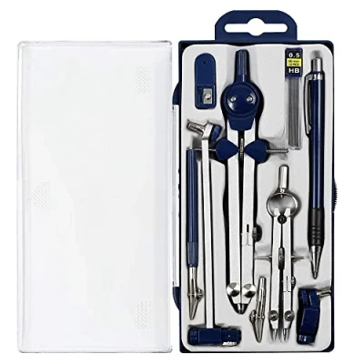 Immagine di Set di 9 strumenti precisione per geometria, bussola, in metallo, studenti, disegno circolare e kit architettonico