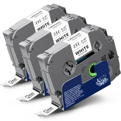 Immagine di Labelwell Compatibile TZe 231 TZe231 per Brother TZc TZ 12mm 0,47 Nastro Etichette Laminato Nero su Bianco P Touch PT H107B D400 H100R H105 H100LB H110 D210 E100 1000, 3pz