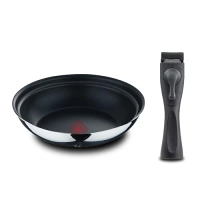 Immagine di BERGNER CLICK &amp; COOK Set di 3 padelle (24 + 26 cm) con manico rimovibile Acciaio inossidabile Rivestimento antiaderente ILAG Essential Coating Heatdot Technology
