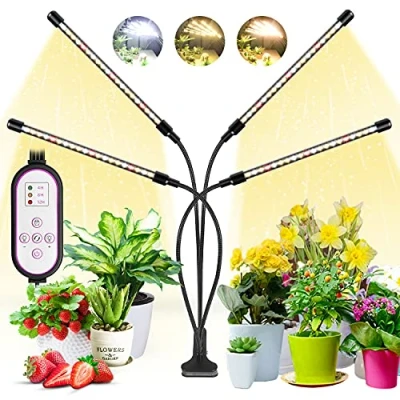 Immagine di wolezek Lampada per Piante, 2022 Aggiornamento 4 Heads Piante Coltivazione 40W Lampade LED 80LEDs 3000k 5000k 660nm Luce Grow Light con Timer, Collo D&#039;Oca 360