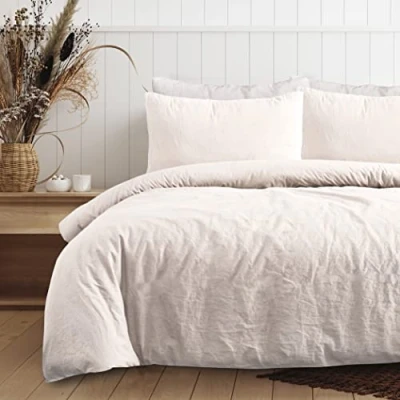 Immagine di Sleepdown Set di biancheria da letto con copripiumino e federe, 100% puro cotone, tinta unita, colore naturale, morbido facile pulire, per matrimoniale (200 x 200 cm)