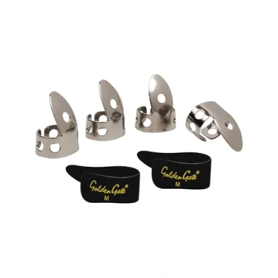 Immagine di Golden Gate GP1 3B Set di plettri per pollice e dita, in acciaio inox/nero, misura media