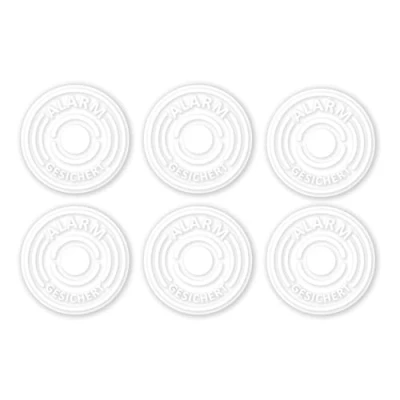 Immagine di iSecur 6 adesivi per allarme, trasparenti, Ø 4 cm, esterni, resistenti ai raggi UV e agli agenti atmosferici, nota: impianto di bianco, 366