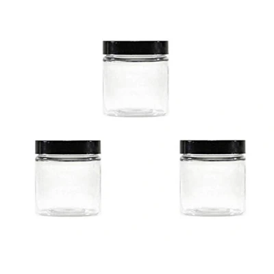 Immagine di 3 barattoli in plastica trasparente da 250 ml, con coperchio nero, riutilizzabili, vuoti, per lozioni e unguenti