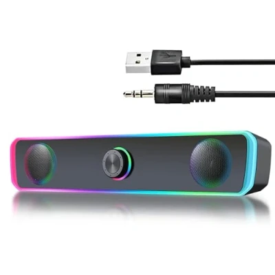 Immagine di altoparlanti PC, USB per desktop, soundbar di gioco con luce RGB, connessione Bluetooth&amp;USB, altoparlante cablato da 3,5 mm monitor, computer portatile, PC