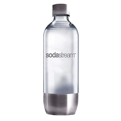 Immagine di Sodastream Bottiglia In Pet Di Ottima Qualità Con Base E Coperchio Acciaio Inossidabile, Utilizzabile Universalmente Gorgogliatore D&#039;Acqua Plastica, Trasparente, 1 L