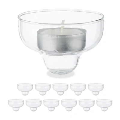 Immagine di Relaxdays Vasetti Portacandele Galleggianti, Set 12, Porta Candele e Lumini da Acqua, HxD 4x6,5 cm, Vetro, Trasparente