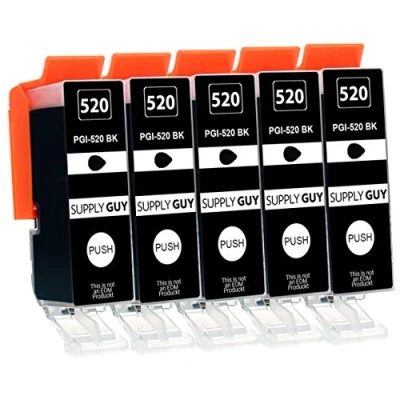 Immagine di 5 Cartucce per Stampanti con Chip compatibile Canon PGI 520 (Nero) Pixma IP3600 IP4600 IP4600X IP4700 MP540 MP550 MP560 MP620 MP630 MP640 MP640R MP980 MP990 MX860 MX870