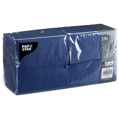 Immagine di Papstar 250 Tovaglioli, 3 Veli, Piegato per 1/8, Dimensioni 33 cm x cm, Materiale Ovatta di cellulosa, Colore Blu Scuro, Tovaglioli 1 Confezione