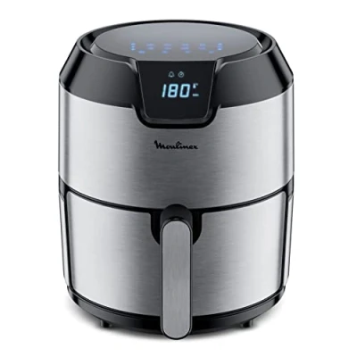 Immagine di Moulinex Easy Fry Deluxe, Friggitrice ad Aria per Preparazioni Sane, Acciaio Inox, Raffreddamento Calda, 4.2L Design Compatto, Regolazione della Temperatura, Timer, 8 Programmi, EZ401D10