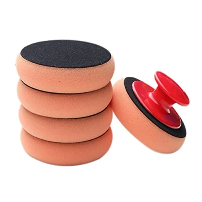 Immagine di WANGCL Kit di cuscinetti per applicatore cera auto, 5 pezzi, con in spugna arancione e impugnatura lucidatura pulizia dell&#039;auto