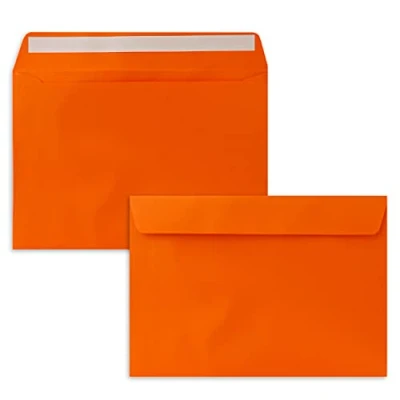 Immagine di 100 buste per lettere, formato DIN C5, colore arancione, 16,2 x 22,9 cm, con chiusura adesiva, grandi inviti e biglietti di compleanno o matrimonio