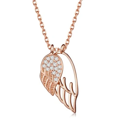 Immagine di Infinite U elegante doppie ali d&#039; angelo in argento Sterling 925, con zirconia cubica, collana ciondolo per donna/ragazza, oro rosa