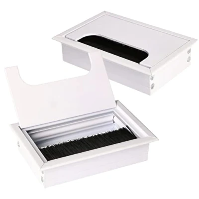 Immagine di KOTARBAU® Set di 2 passacavi in alluminio anodizzato per mobili, squadrato, 120 x 80 mm, colore: bianco