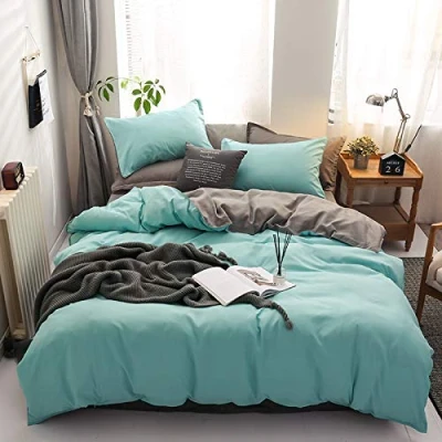 Immagine di Damier Biancheria da letto verde, 155 x 220 cm, colore turchese, grigio, set 2 pezzi, in microfibra super morbida, copripiumino con chiusura lampo e 1 federa 80 cm