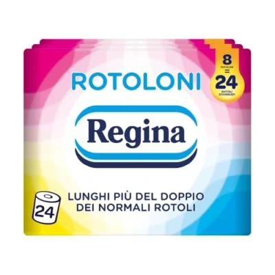Immagine di Rotoloni Regina 24 Maxi Rotoli di Carta Igienica 100% Certificata FSC®, 500 Fogli a 2 Veli, Lunghi Più del Doppio dei Normali Rotoli, Confezione 50% in Plastica Riciclata