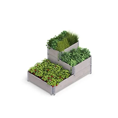 Immagine di Upyard Trapuntato Moderna aiuola rialzata in pallet modulare e multilivello legno naturale per giardino terrazza, 120 x 80 58,5 cm, grigio