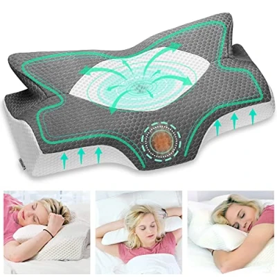 Immagine di Elviros Cuscino in Memory Foam Ortopedico Cervicale per Dolore al Collo Ergonomico alla Spalla di Sostegno del Collo, Grigio scuro, 64 x 12,5/10,5 38 cm