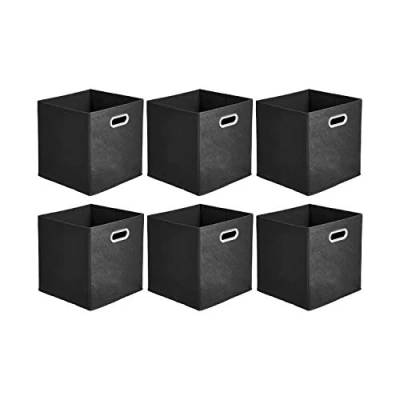 Immagine di Amazon Basics Cubi portaoggetti pieghevoli in tessuto con anelli di rinforzo ovali Confezione da 6, nero