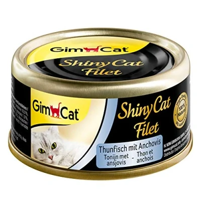 Immagine di GimCat ShinyCat filetto di tonno con acciuga, Mangime per gatti succulento senza aggiunta zuccheri adulti, 24 scatolette, x 70 g