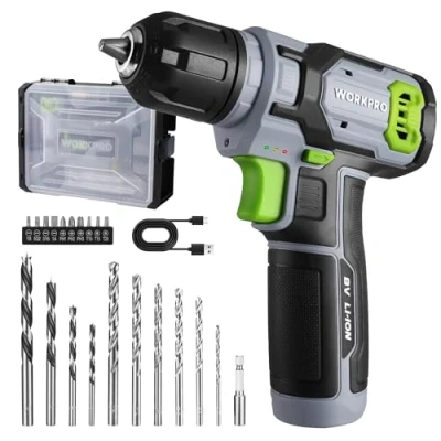 Immagine di WORKPRO Cacciavite a Batteria 8V, Elettrico, Trapano Avvitatore Velocità Variabile, Ricaricabile, Luce LED, con 21 Accessori, Verde